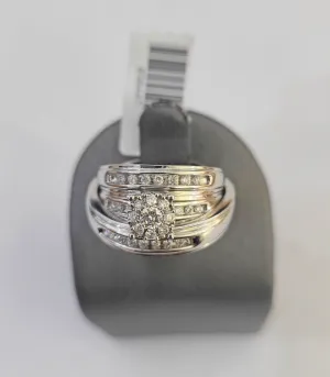 REAL 14k Diamond Ring White Gold Ladies Men Trio SET Wedding Engagement Genuine