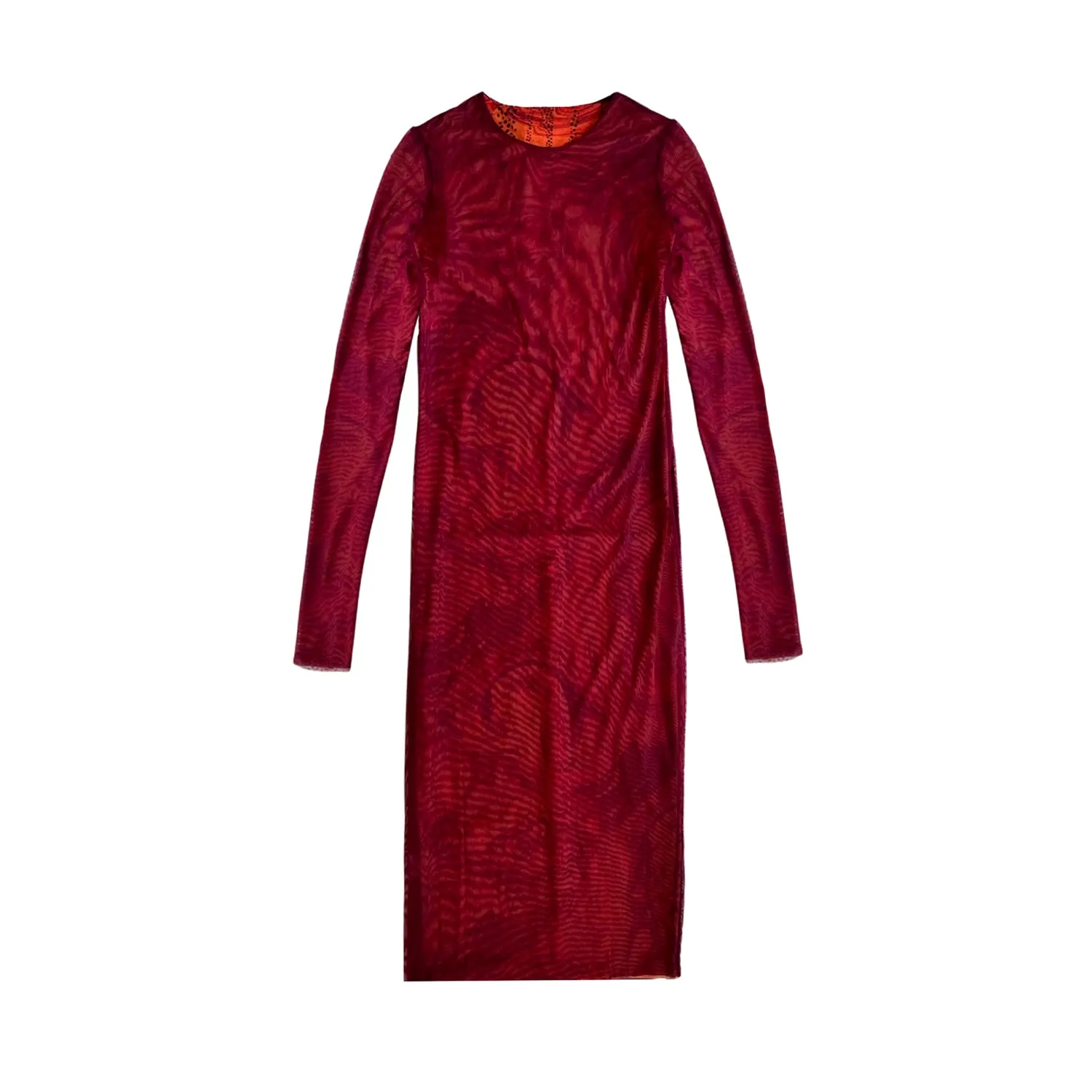 Reversible Printed Mesh Dress in Burgundy