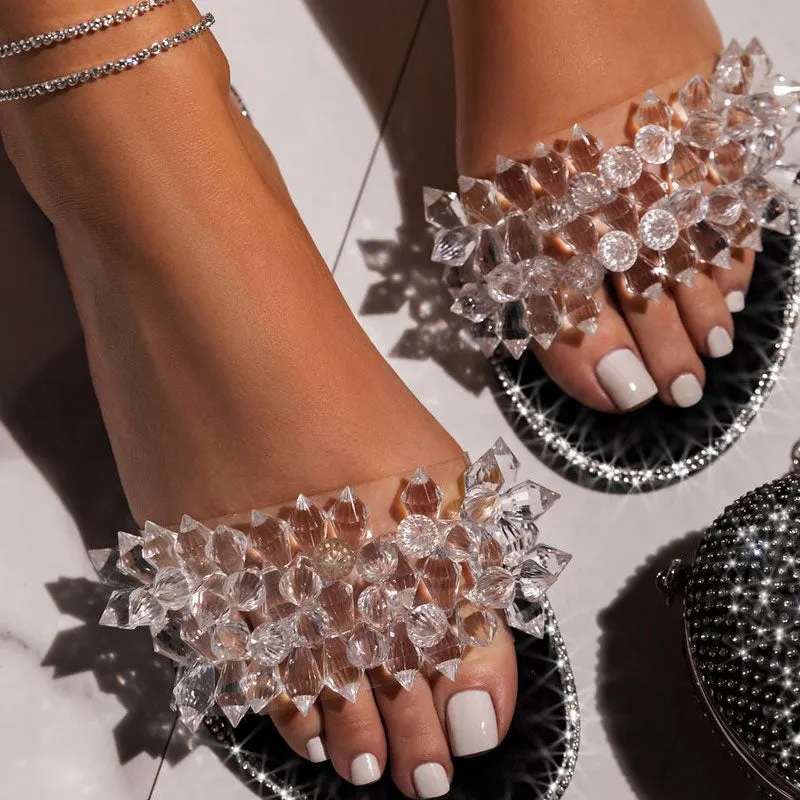 Rhinestone Rivet Shape Flat Sandals