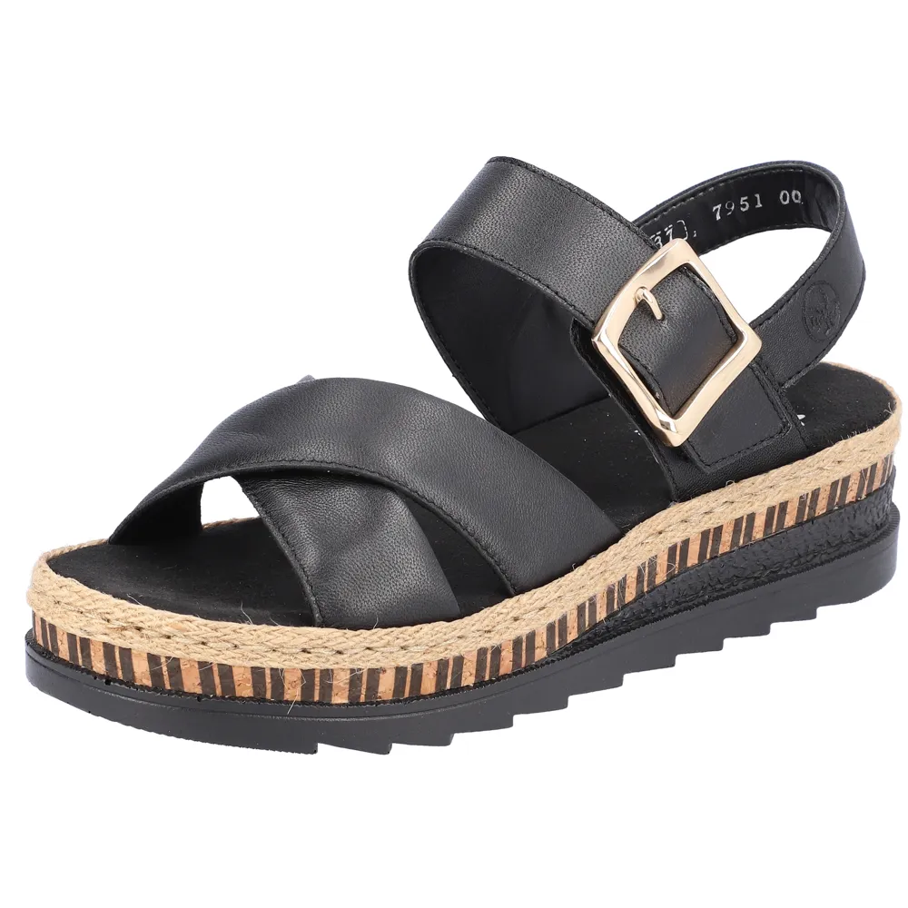 Rieker V7951-00 (Frank) Black Sandals