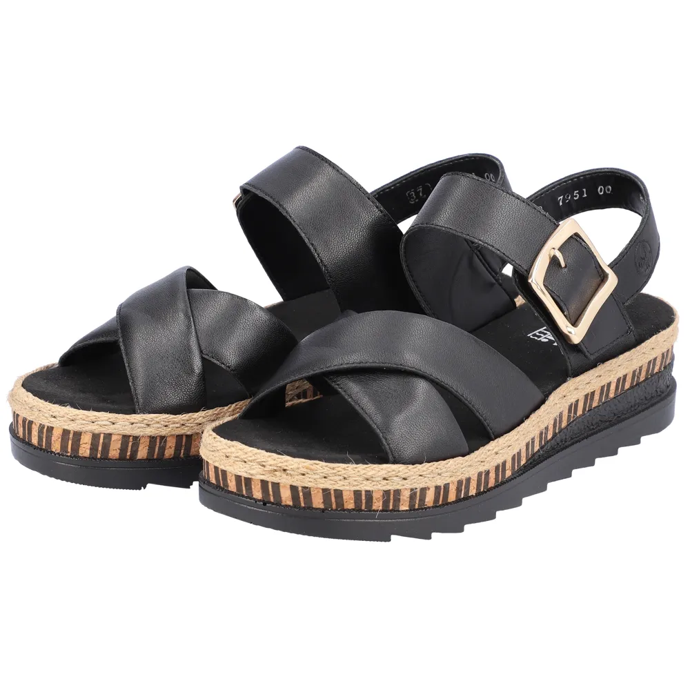 Rieker V7951-00 (Frank) Black Sandals