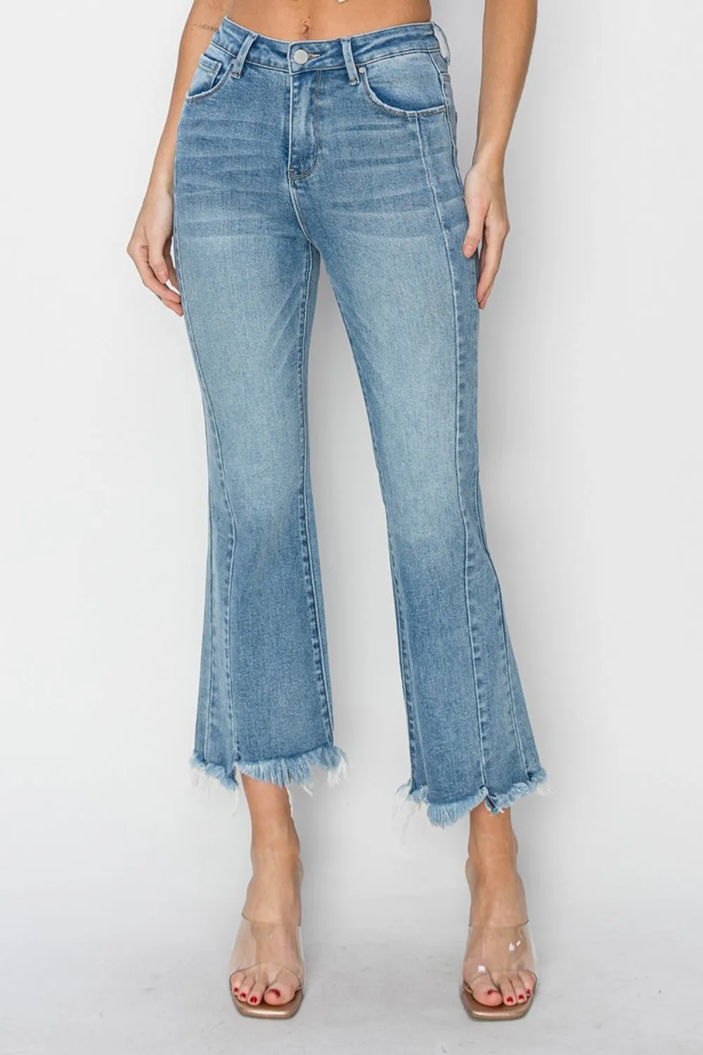 RISEN High Rise Frayed Hem Cropped Jeans