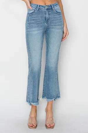 RISEN High Rise Frayed Hem Cropped Jeans