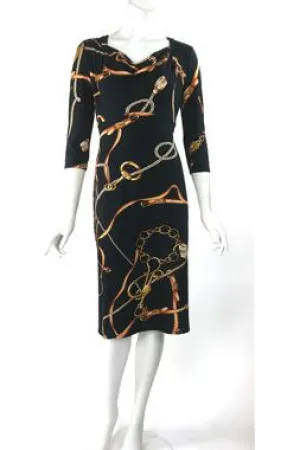 RIVOLI  Cowl Neck Ruched Jersey Dress below the knee 3/4  sleeves