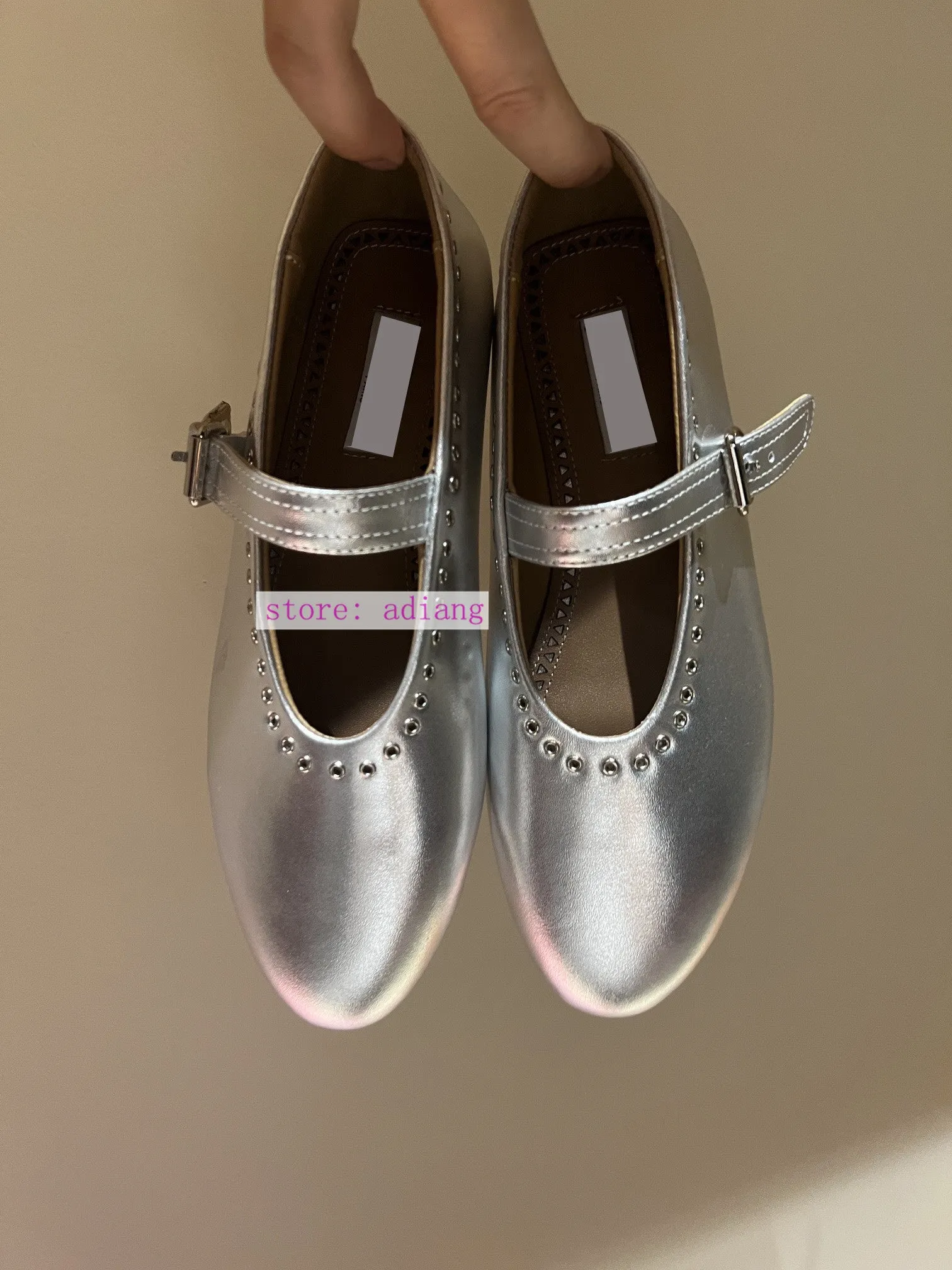 round toe one buckle flats boat shoes mesh leather rivet grace women 2023 35-41 high quality