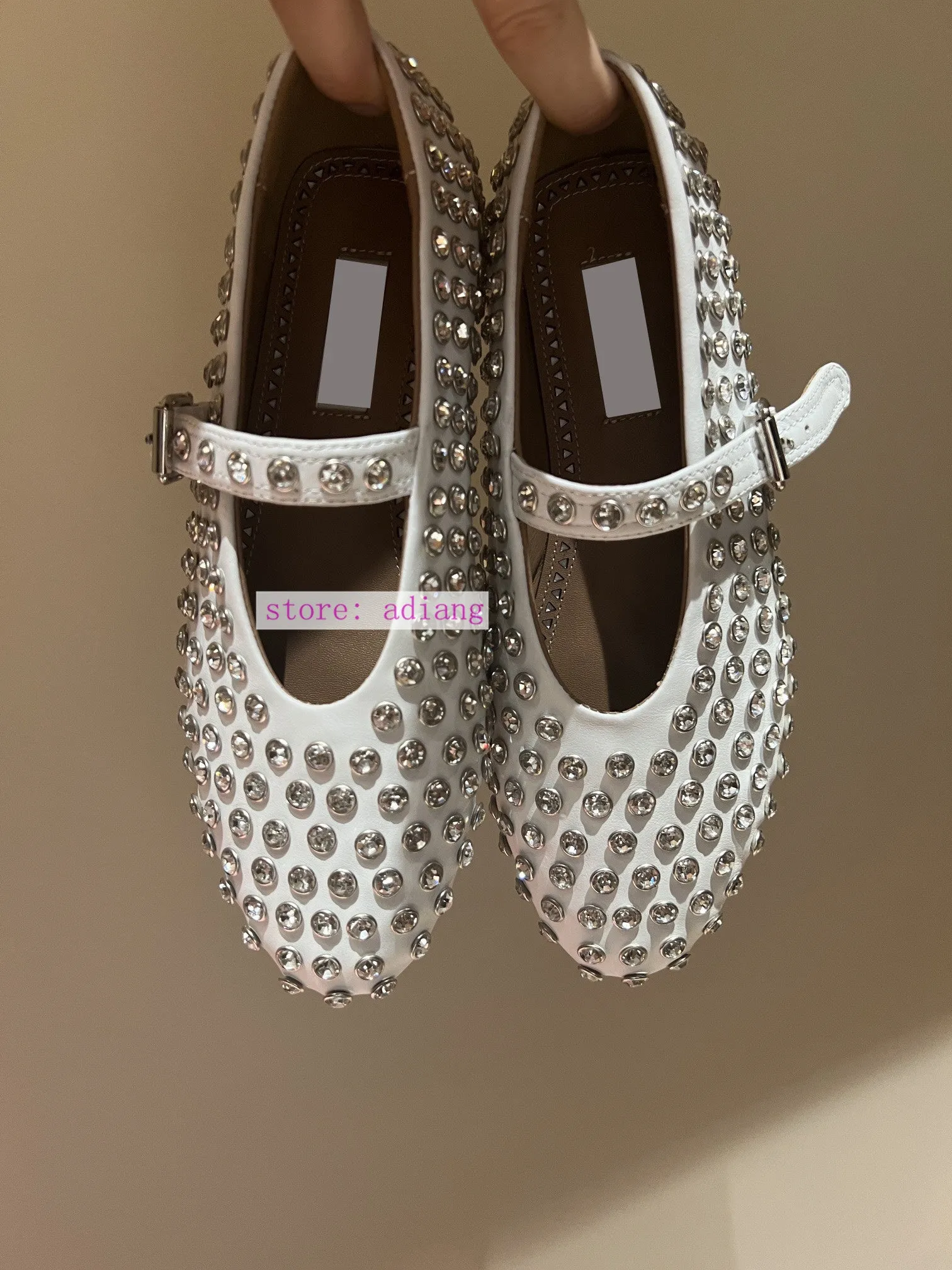 round toe one buckle flats boat shoes mesh leather rivet grace women 2023 35-41 high quality