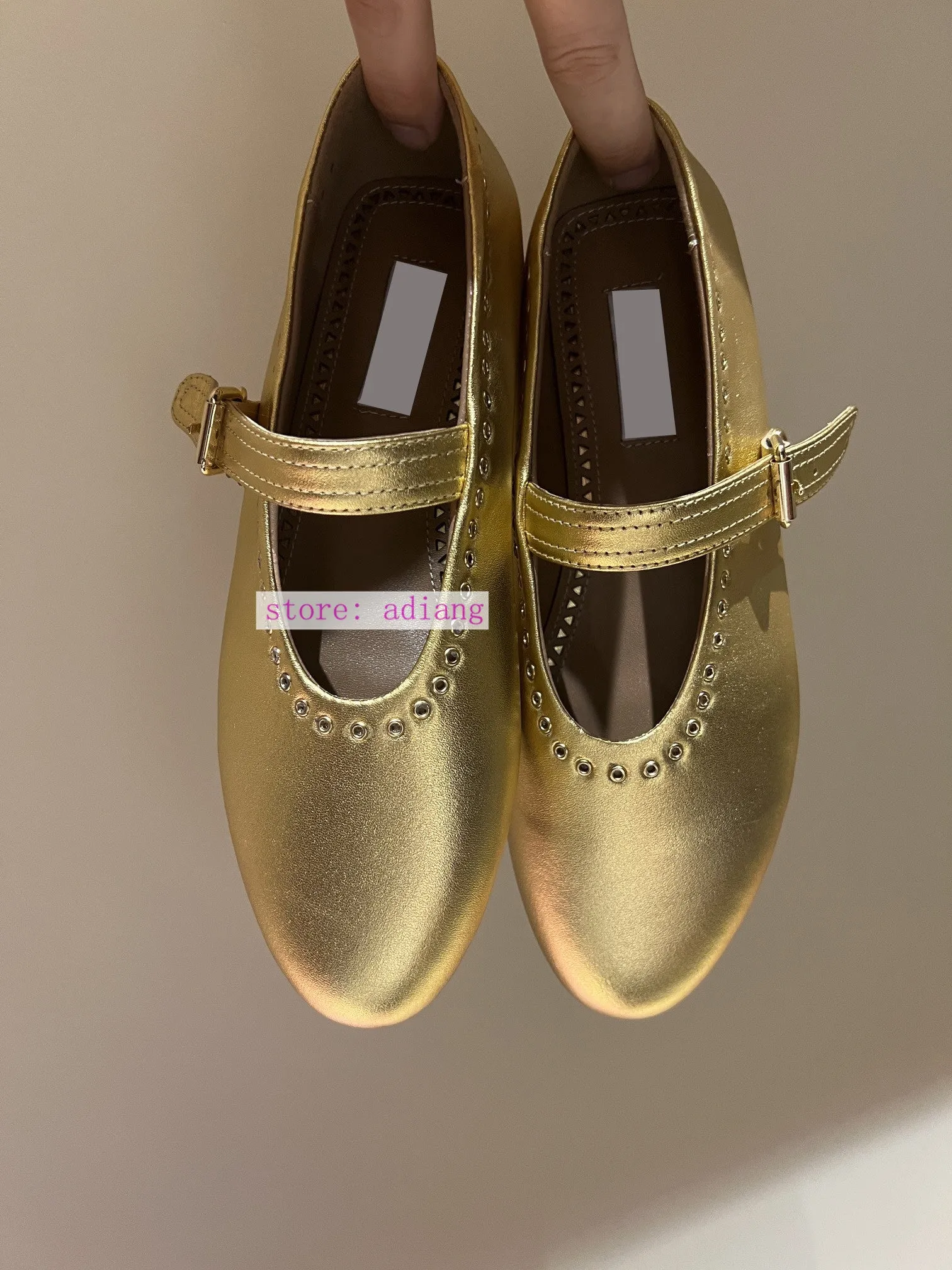round toe one buckle flats boat shoes mesh leather rivet grace women 2023 35-41 high quality
