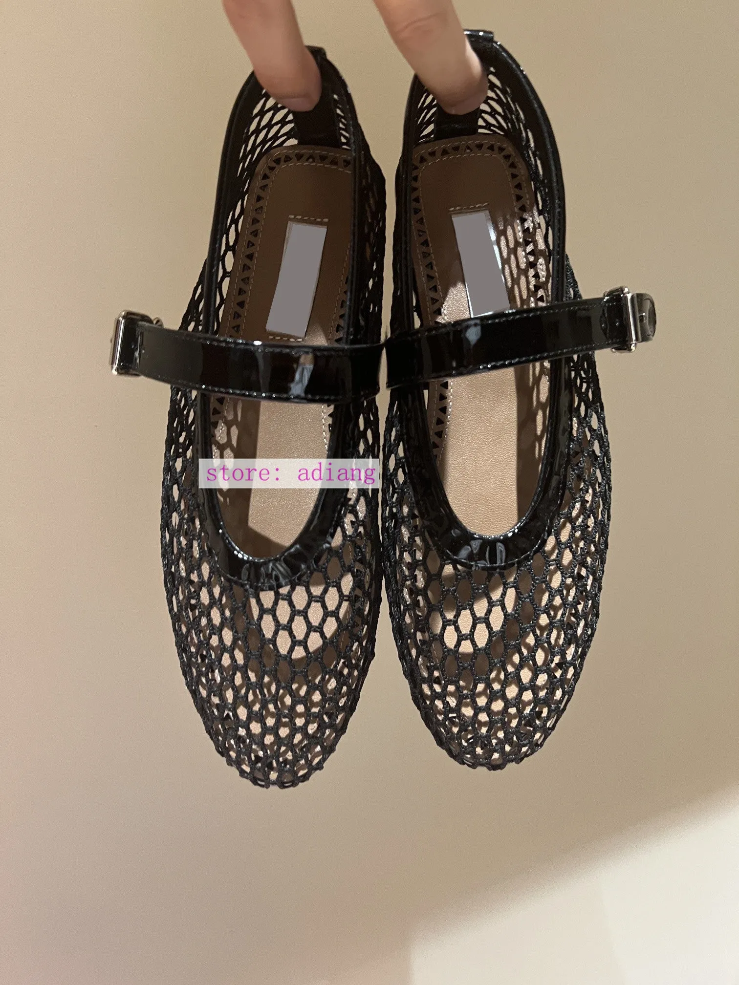 round toe one buckle flats boat shoes mesh leather rivet grace women 2023 35-41 high quality