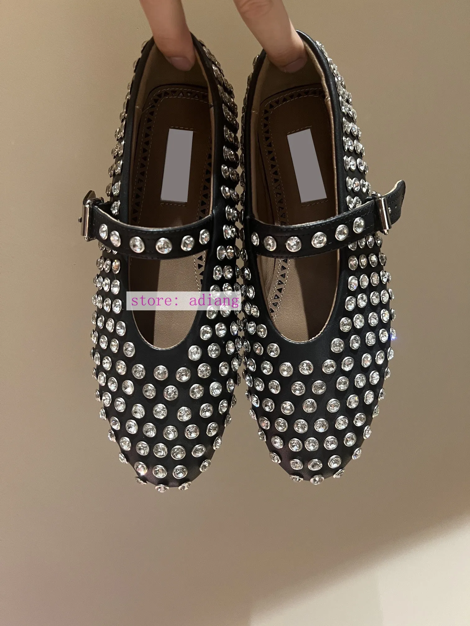 round toe one buckle flats boat shoes mesh leather rivet grace women 2023 35-41 high quality