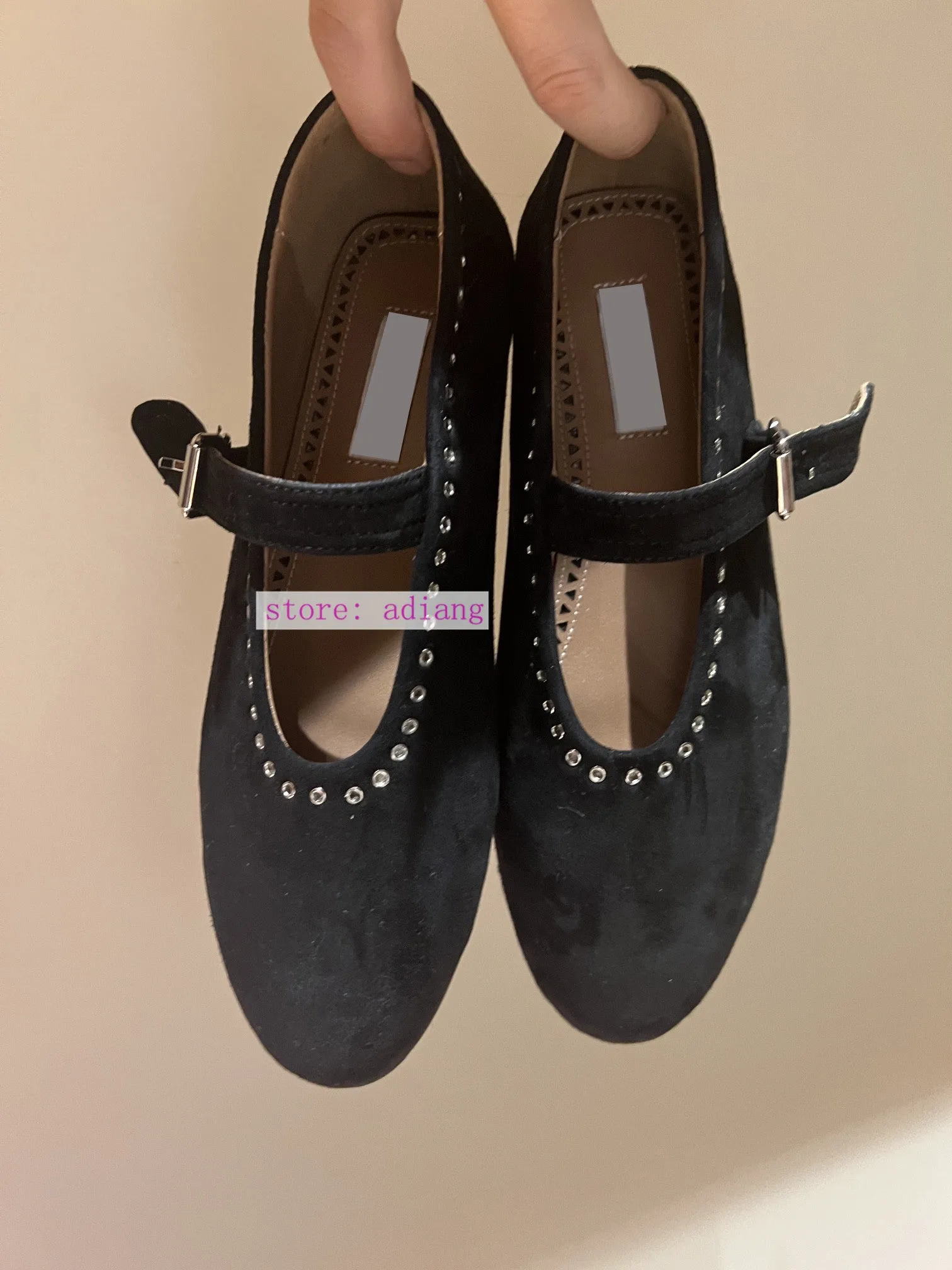 round toe one buckle flats boat shoes mesh leather rivet grace women 2023 35-41 high quality