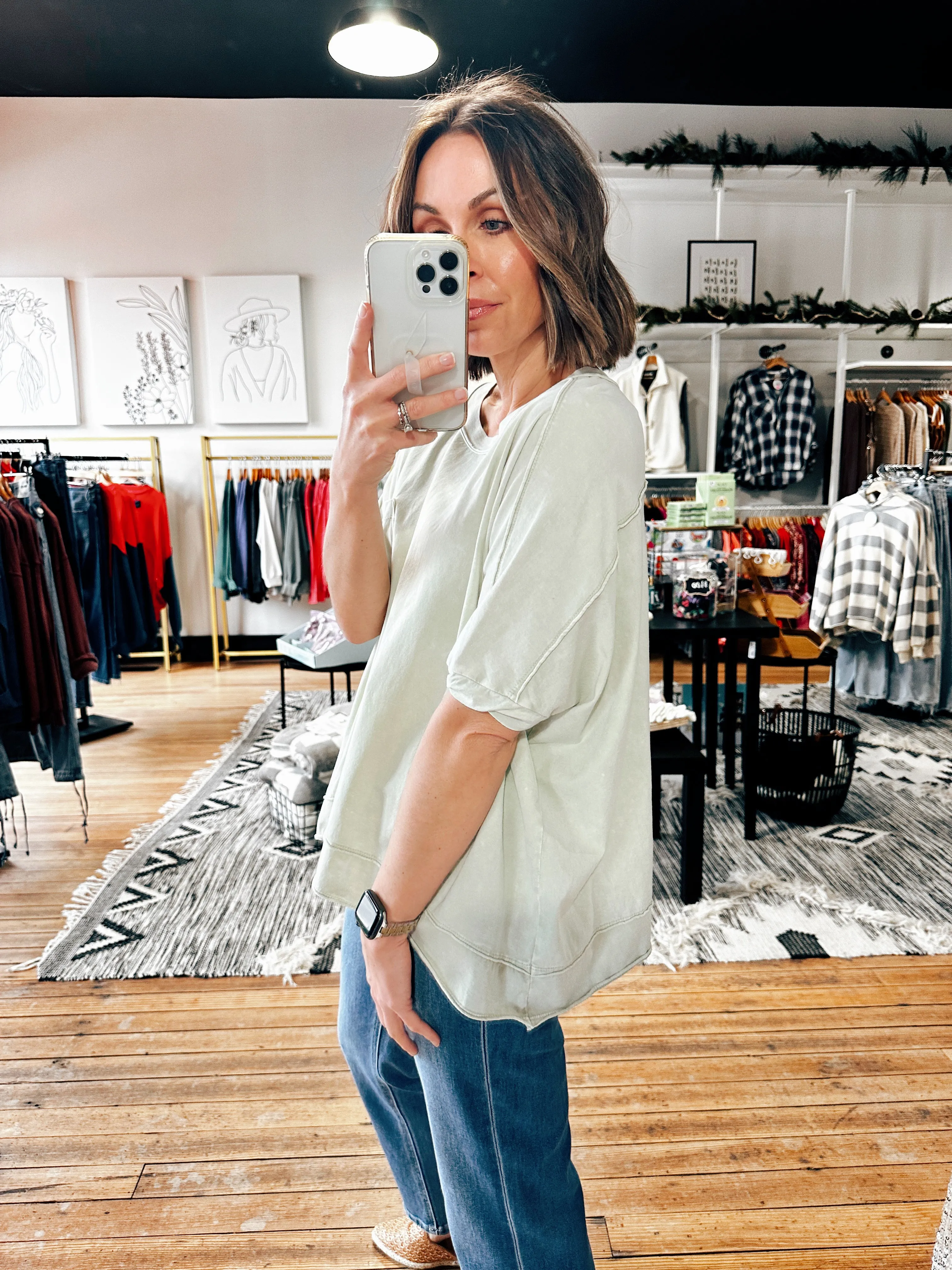 Sage Drop Shoulder Mineral Top