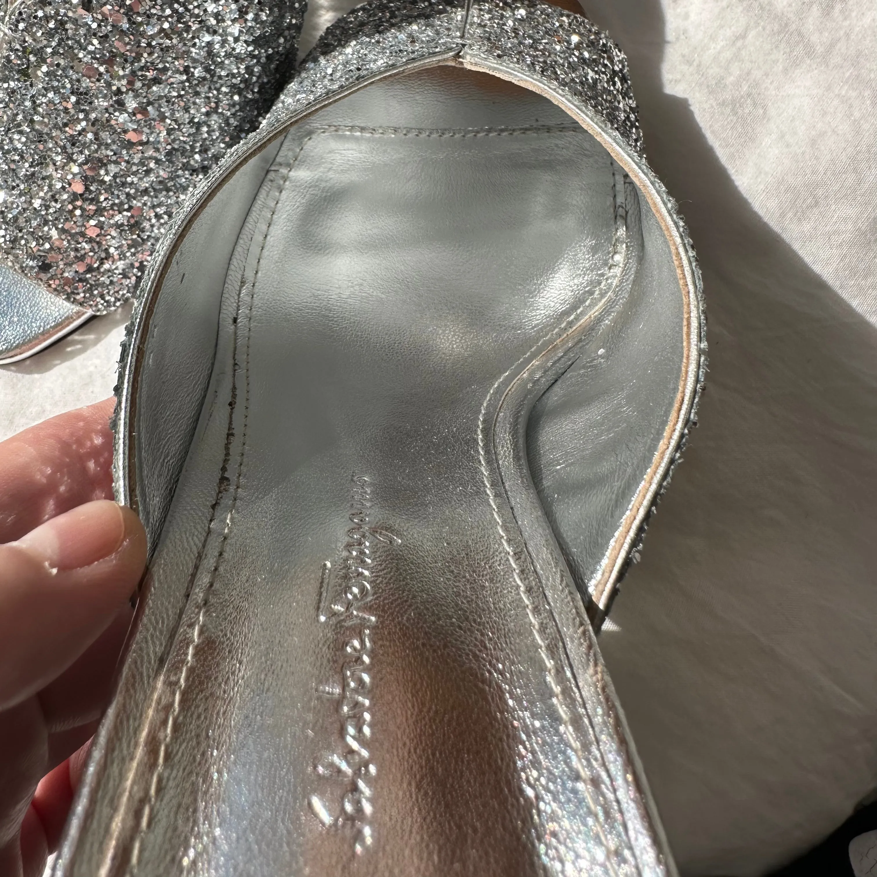 Salvatore Ferragamo Ladies Argento Sansu Sculptural Heel Mules