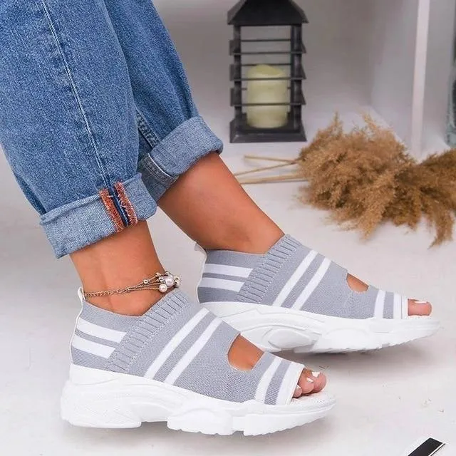 Sandals High Heels Platform Shoes Summer Casual Female Sneakers Knitting Slip On Peep Toe Sandals