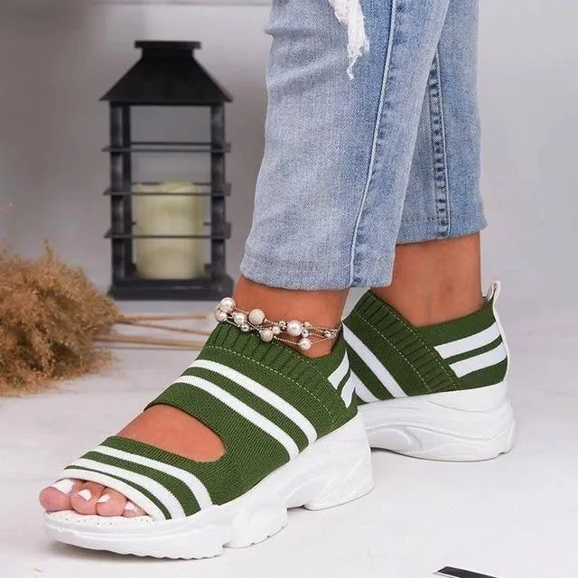 Sandals High Heels Platform Shoes Summer Casual Female Sneakers Knitting Slip On Peep Toe Sandals
