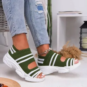 Sandals High Heels Platform Shoes Summer Casual Female Sneakers Knitting Slip On Peep Toe Sandals