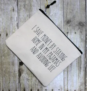 save money in your pajamas - zip money makeup bag