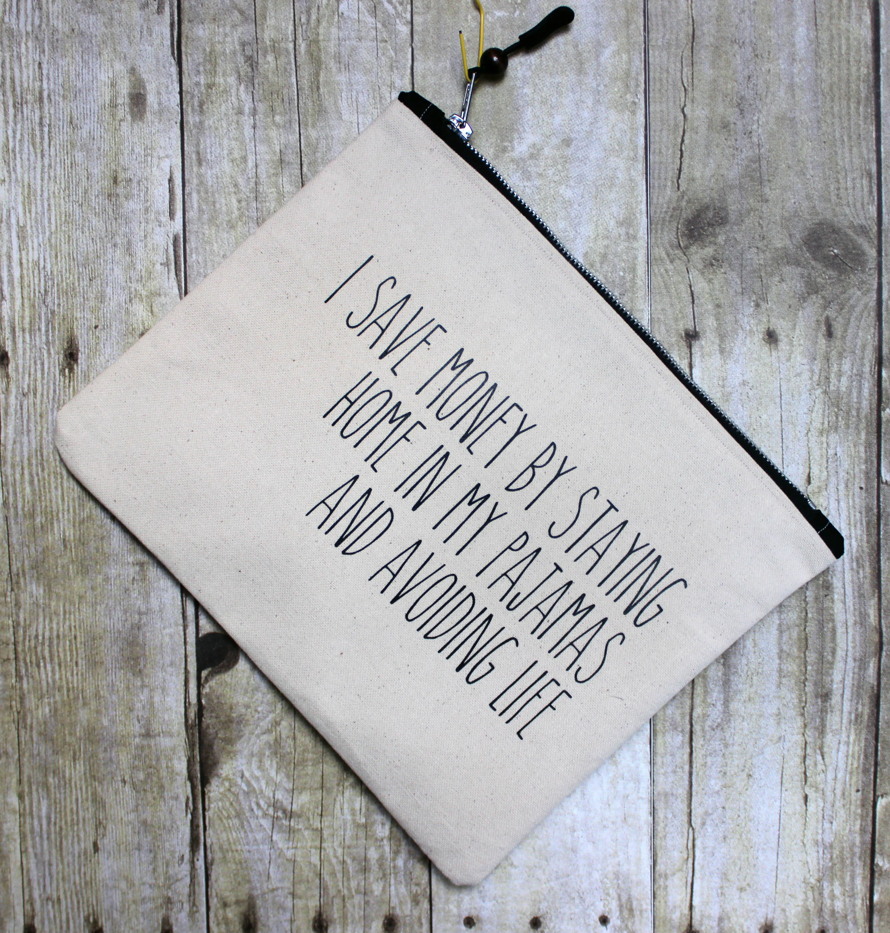save money in your pajamas - zip money makeup bag