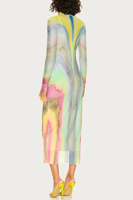 SHAILENE POWER MESH TURTLENECK MIDI DRESS