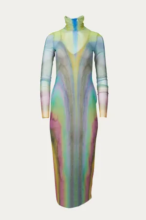 SHAILENE POWER MESH TURTLENECK MIDI DRESS
