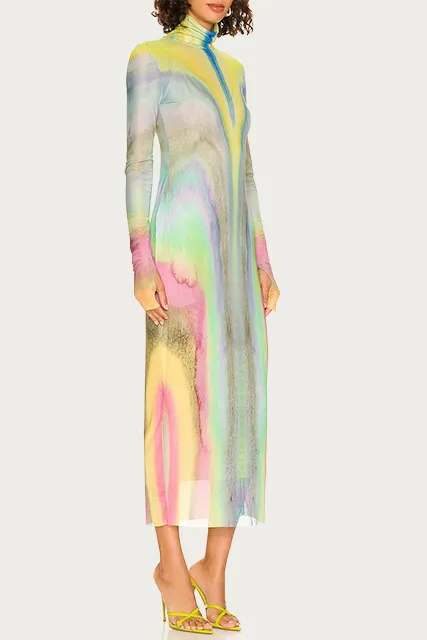 SHAILENE POWER MESH TURTLENECK MIDI DRESS