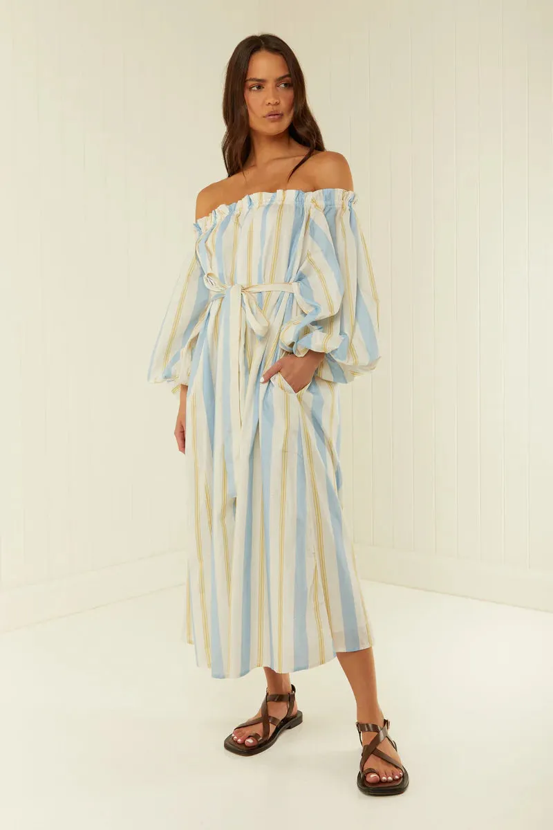 Sicily Dress - Blue Yellow Stripe