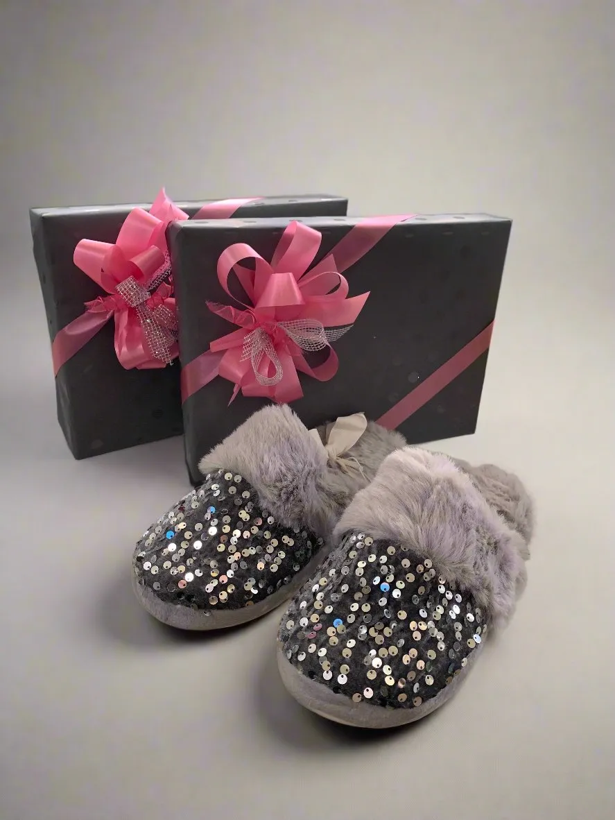 Silver Sequined Slippers - Available in two sizes!