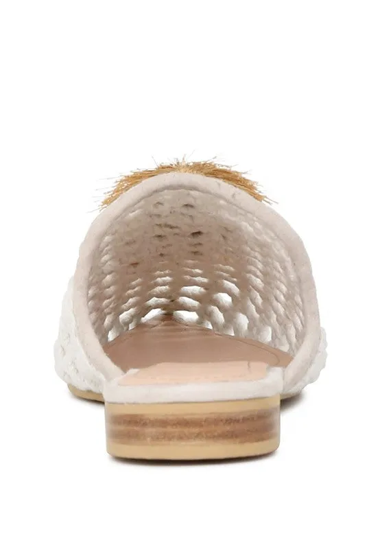 Size US 5 & 6 MIRIAM Woven Metallic Tassel Flat Mules