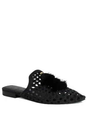 Size US 5 & 6 MIRIAM Woven Metallic Tassel Flat Mules
