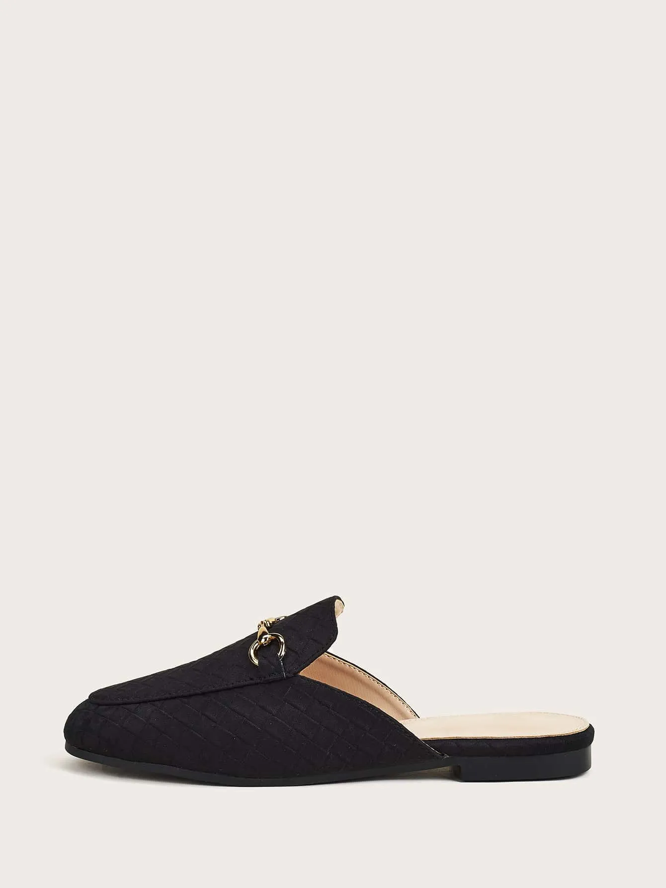 Snaffle Decor Woven Pattern Loafer Mules - Black