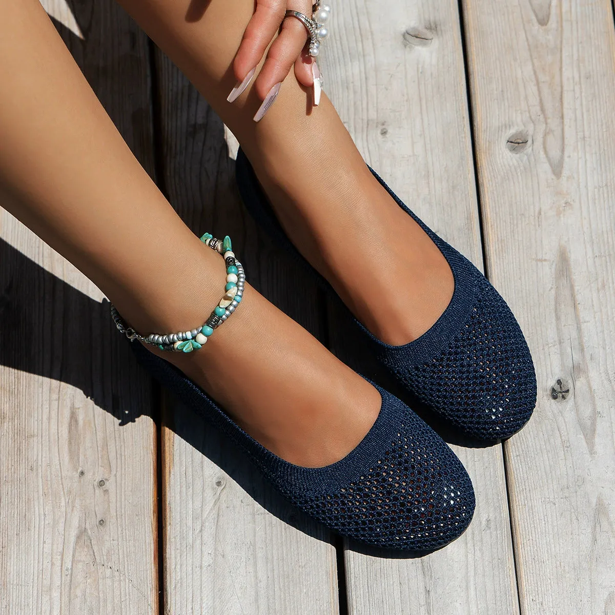 Solid Color Mesh Flat Slip-Ons