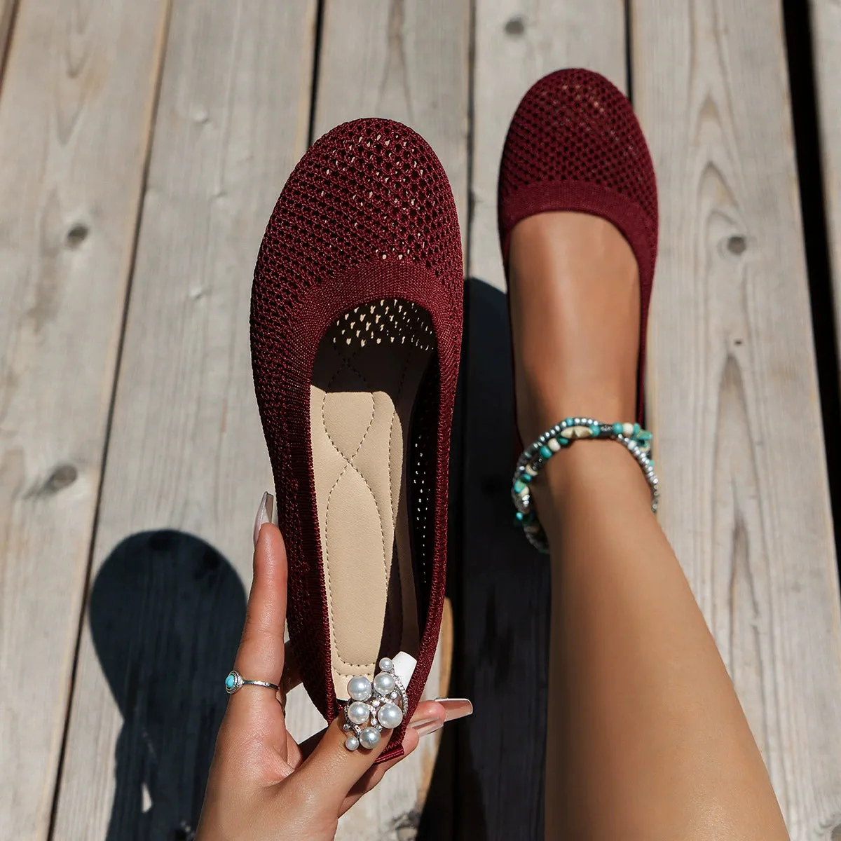 Solid Color Mesh Flat Slip-Ons