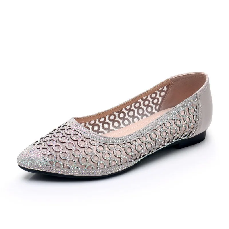 Sparkling Rhinestone Mesh Flats Shoes