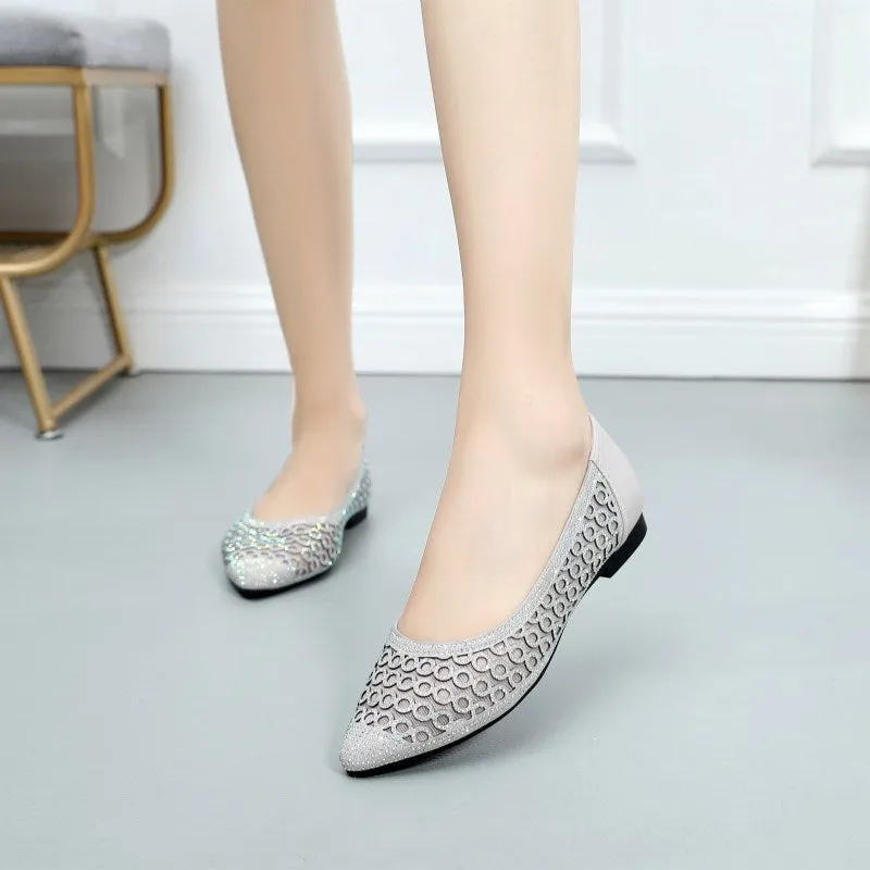 Sparkling Rhinestone Mesh Flats Shoes