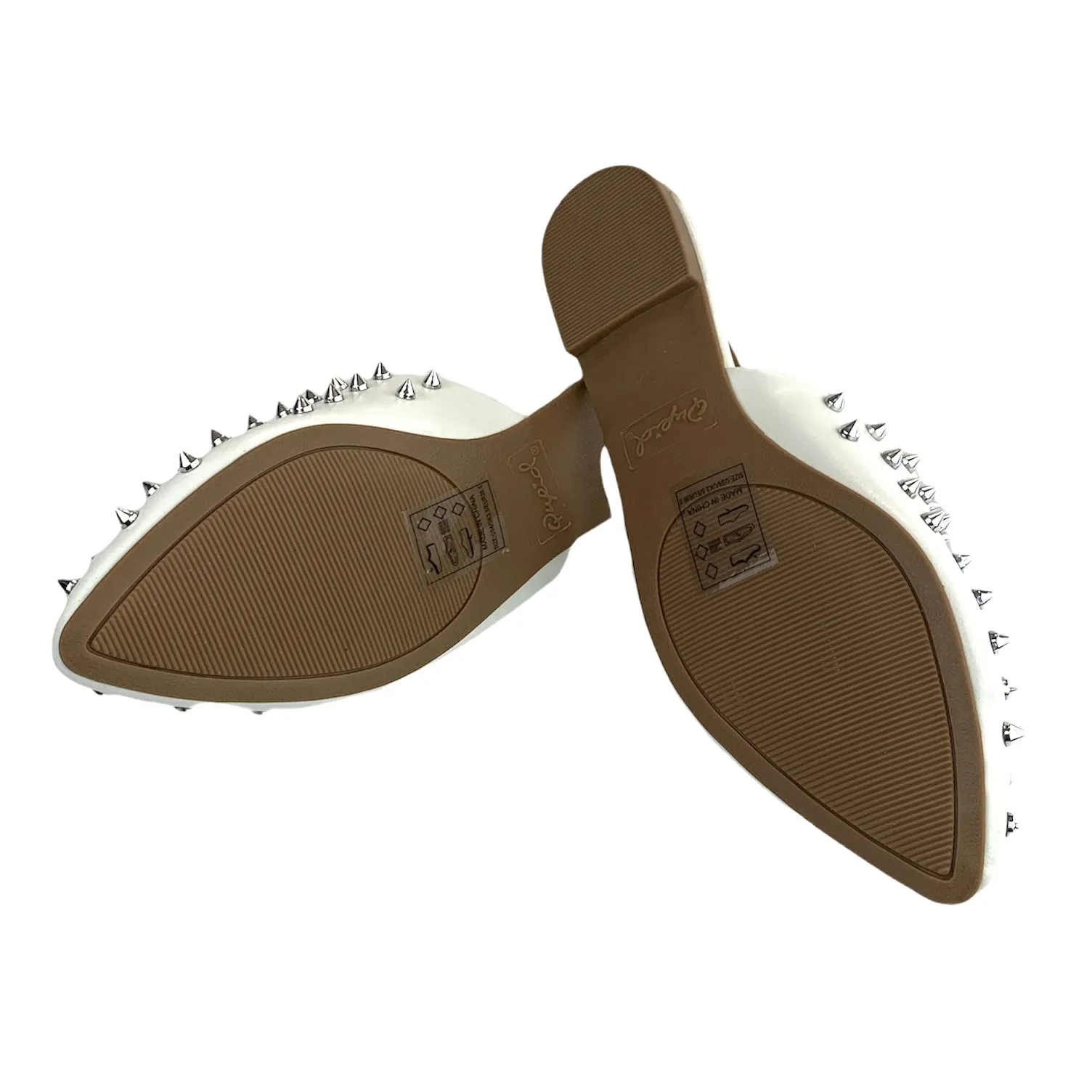 Spike Studded Women's White Flats Pointed Toe Mules