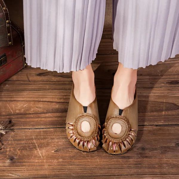 Spring and Summer Leather Hollow Casual Shoes Flat Slippers Handmade Women's Shoes