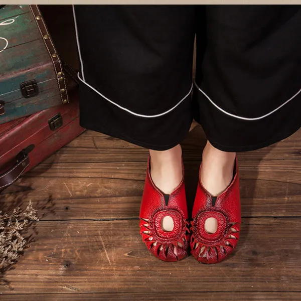 Spring and Summer Leather Hollow Casual Shoes Flat Slippers Handmade Women's Shoes
