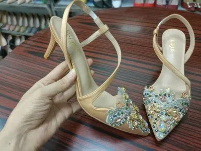 Spring and summer pointed rhinestone stiletto bridal sandals