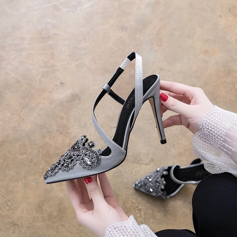 Spring and summer pointed rhinestone stiletto bridal sandals