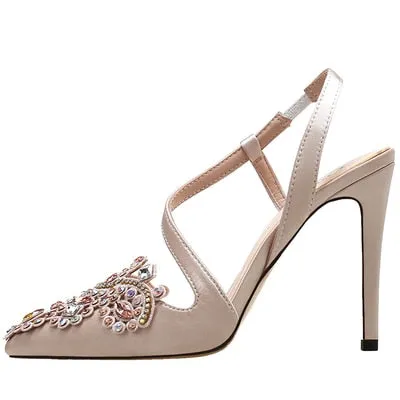 Spring and summer pointed rhinestone stiletto bridal sandals