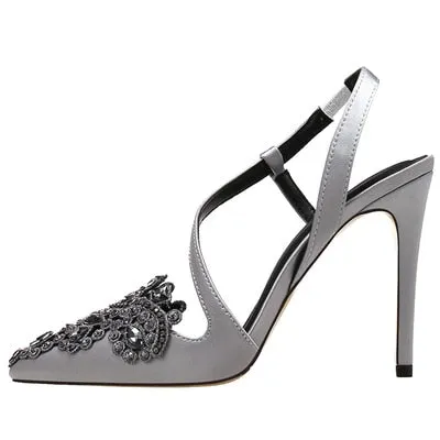Spring and summer pointed rhinestone stiletto bridal sandals