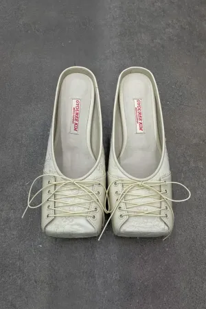 Square Lace Mules in Cream