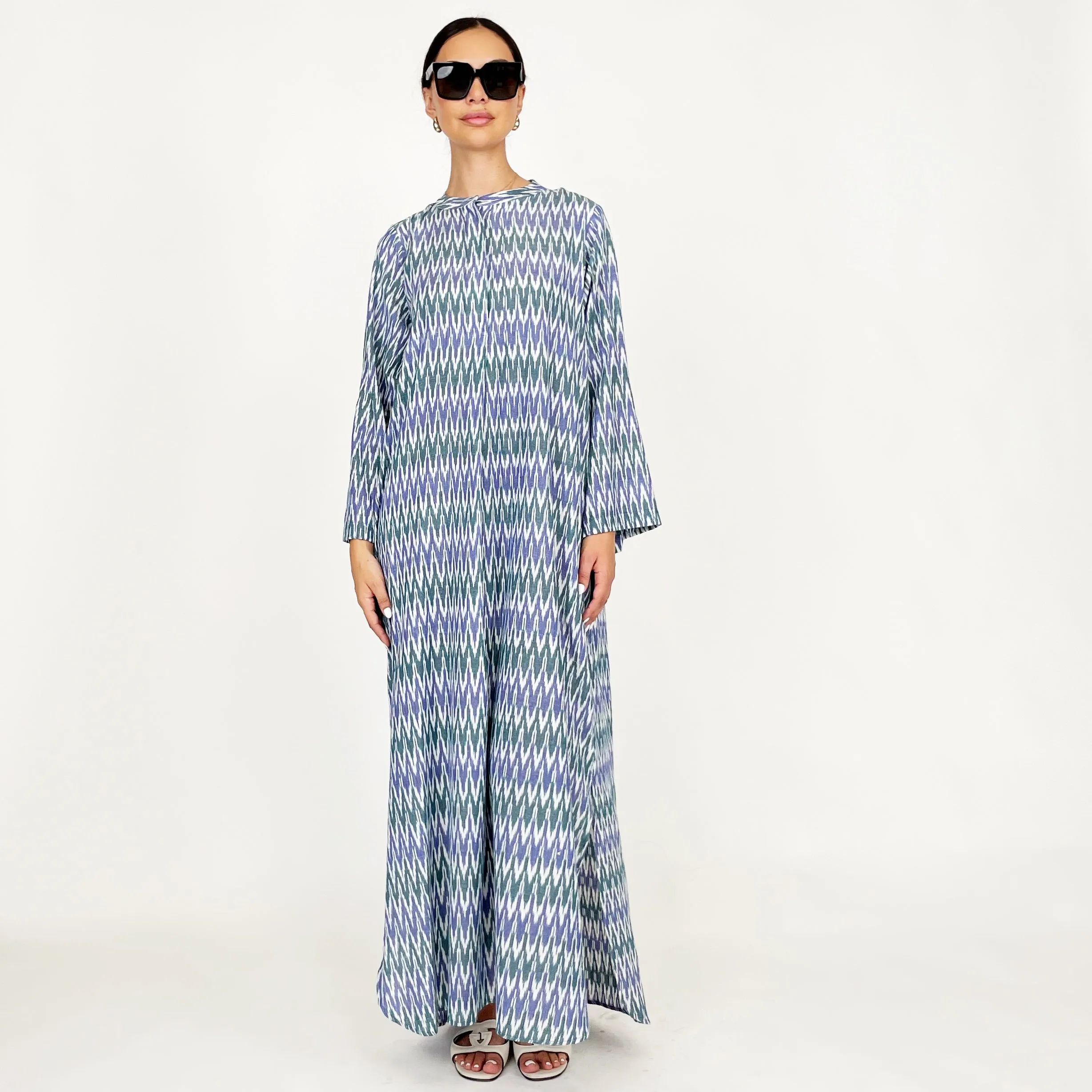 SS24 IKAT COLLARLESS KAFTAN DRESS