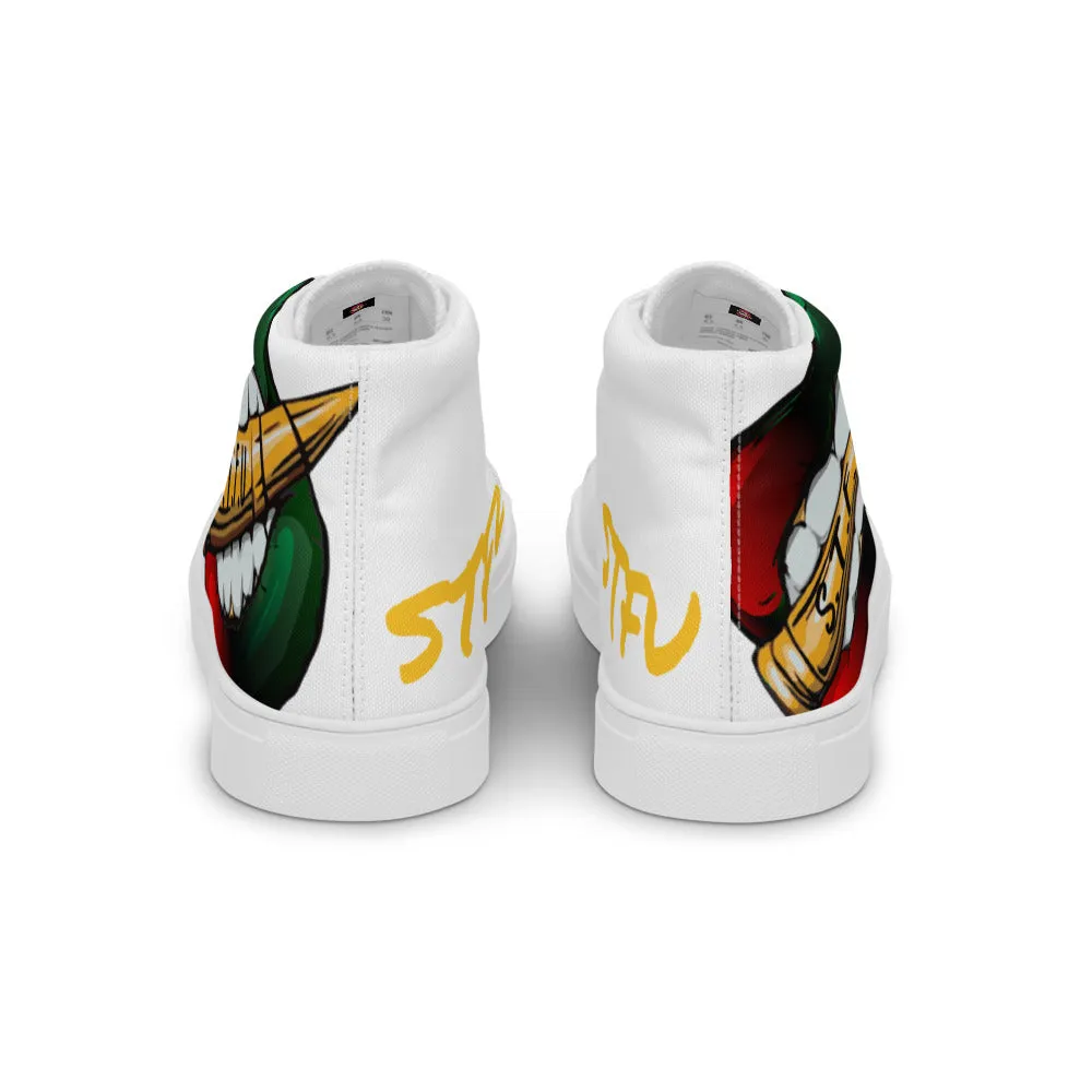 STFU Afrocentric Logo Women’s High Top Canvas Shoes - White