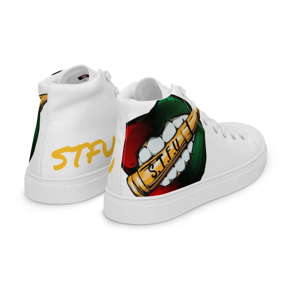 STFU Afrocentric Logo Women’s High Top Canvas Shoes - White