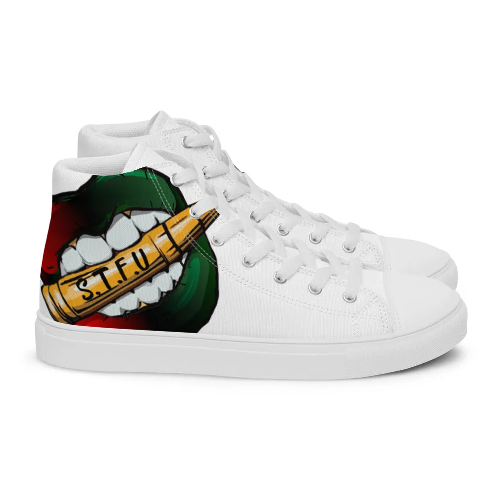 STFU Afrocentric Logo Women’s High Top Canvas Shoes - White