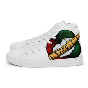 STFU Afrocentric Logo Women’s High Top Canvas Shoes - White