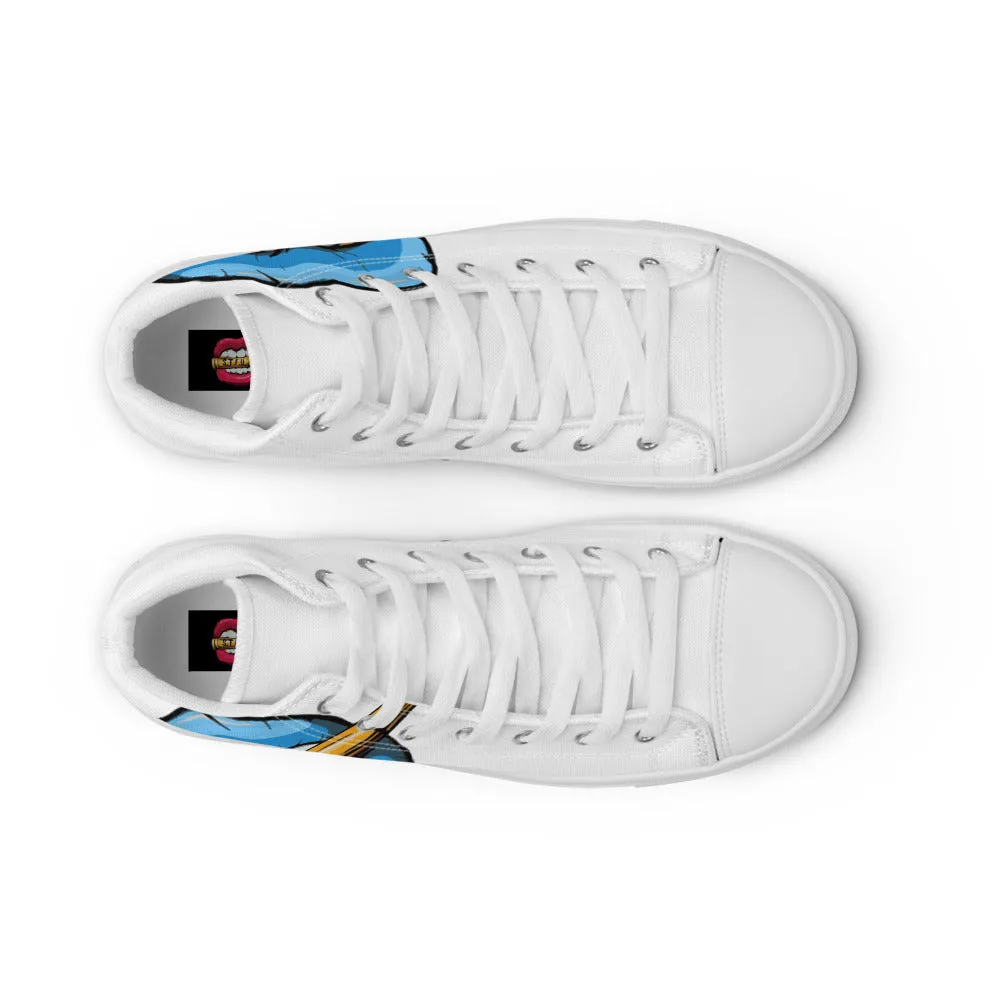 STFU Ice Blue Logo Women’s High Top Canvas Shoes - White