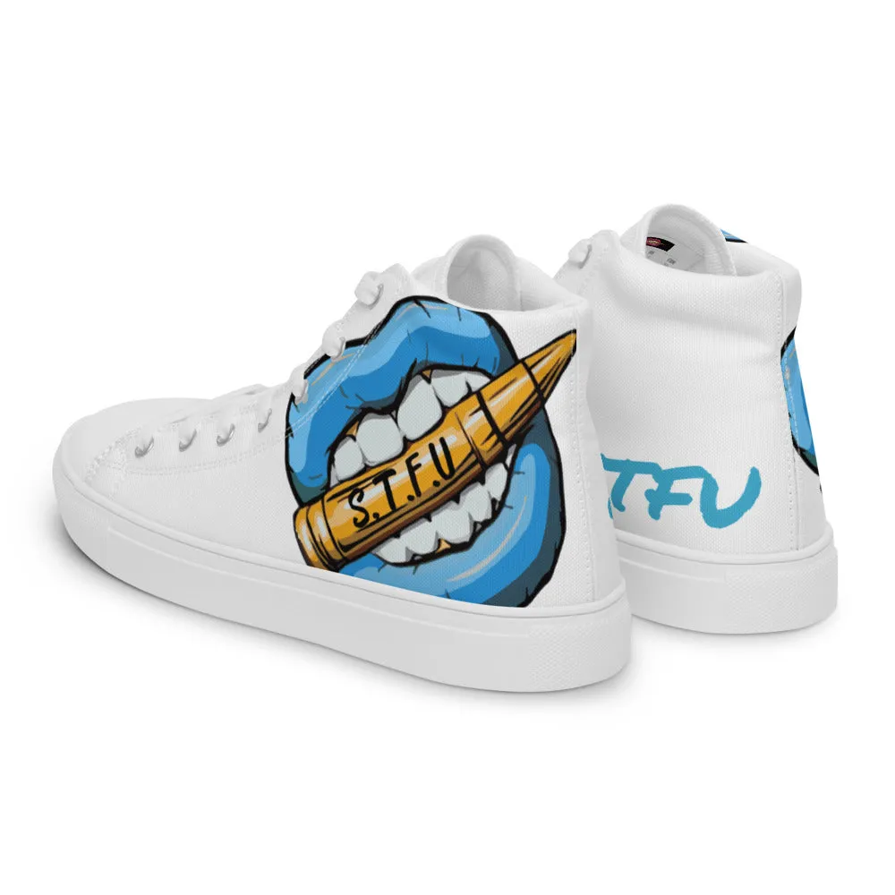 STFU Ice Blue Logo Women’s High Top Canvas Shoes - White