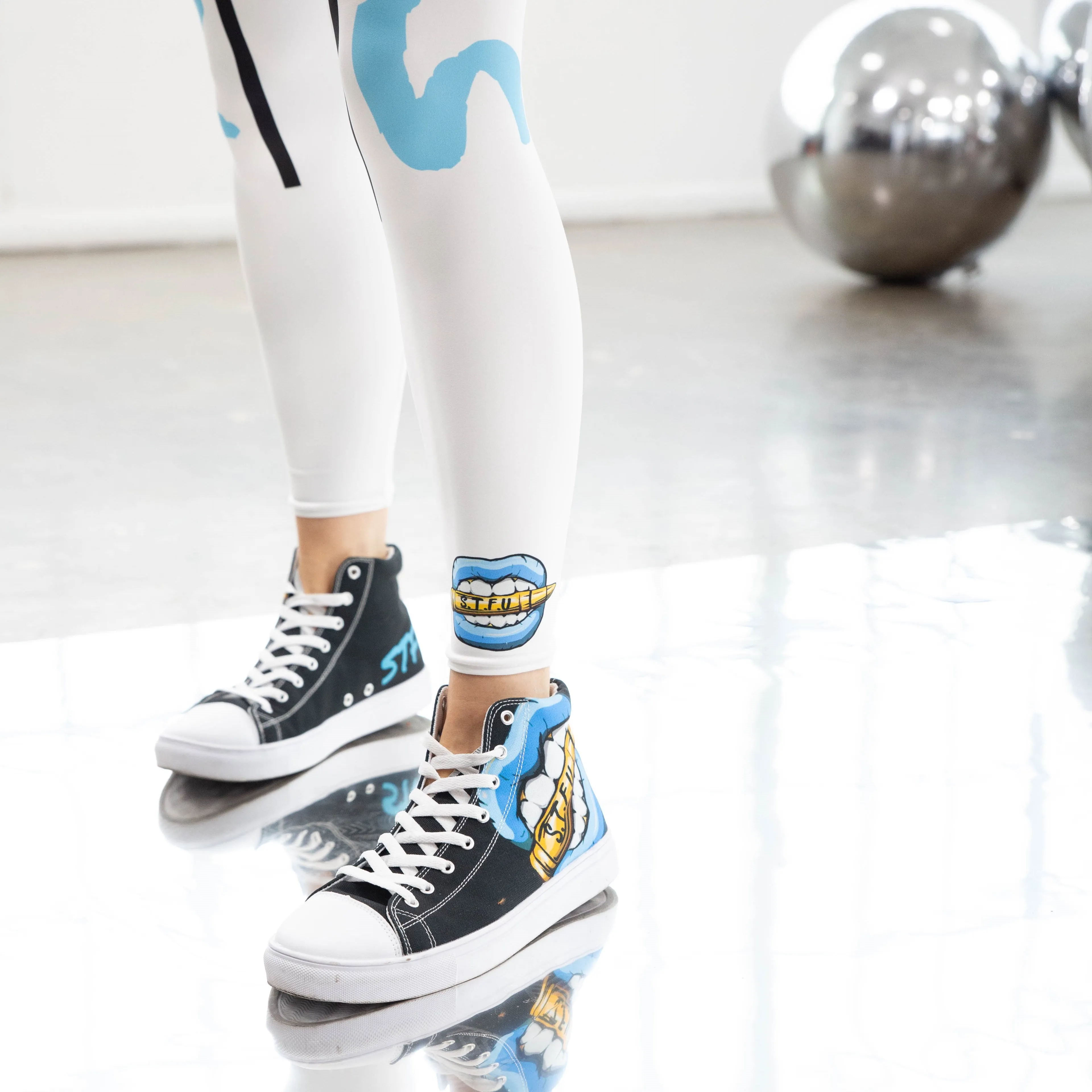 STFU Ice Blue Logo Women’s High Top Canvas Shoes