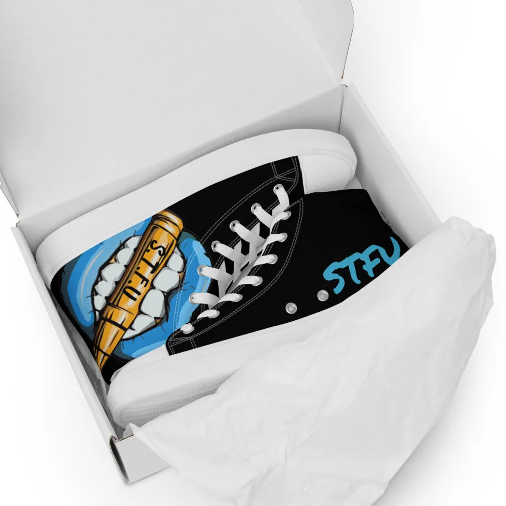 STFU Ice Blue Logo Women’s High Top Canvas Shoes